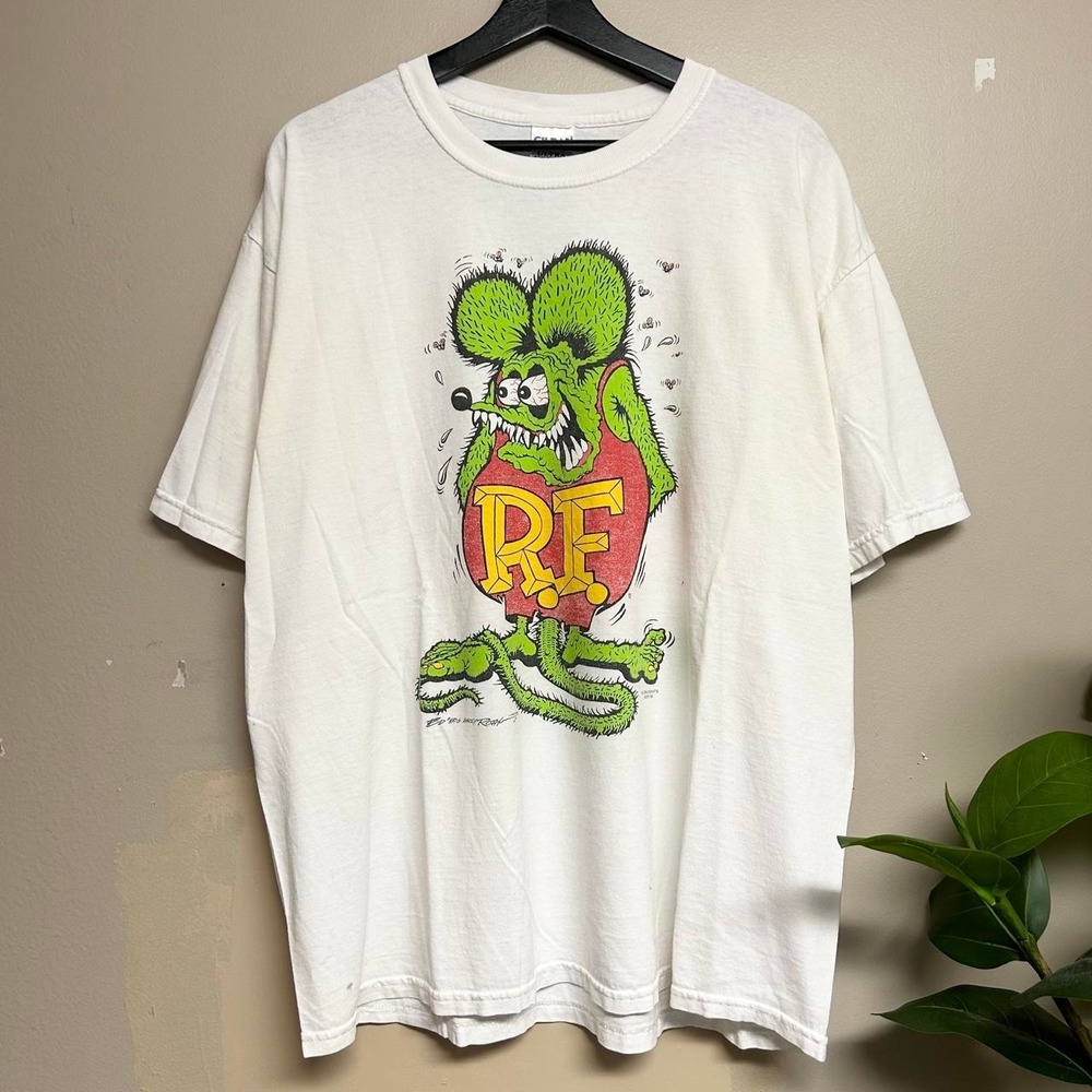 Vintage 90s Ed Roth Rat Fink Big Daddy Hot Rod Shirt Mens XL White Gildan